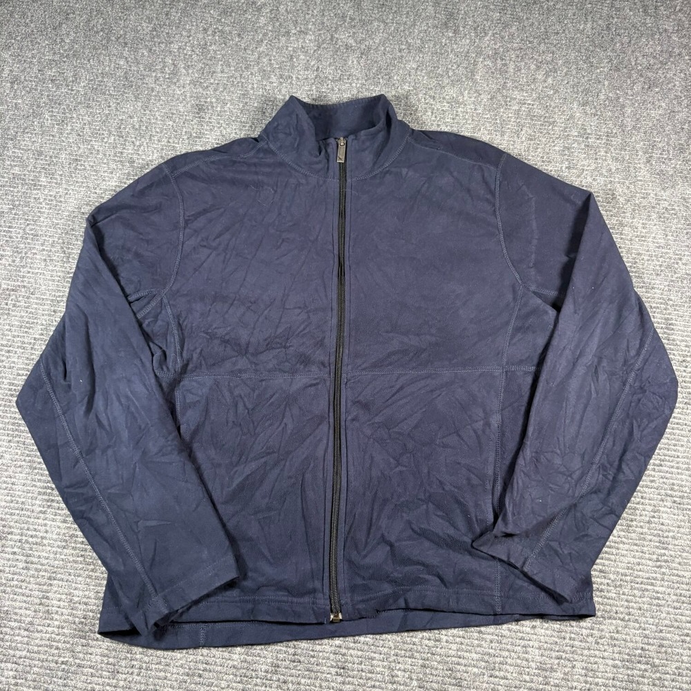 Eddie Bauer Fleece Jacket Mens L Navy Blue Excellent Full Zip Mock Neck